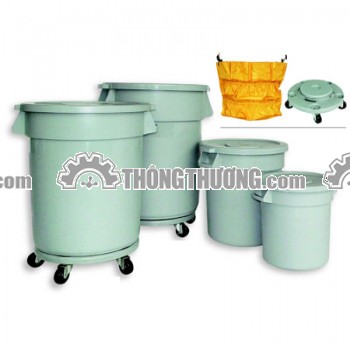Thùng rác nhựa tròn nắp kín có bánh xe