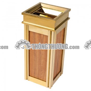 Thùng rác inox mạ vàng bọc da giả gỗ