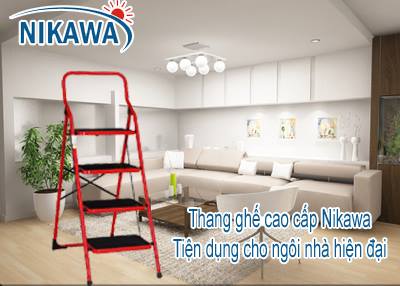 Bậc thang rộng, bề mặt cao su chống trơn trượt  Thang gấp Nikawa tiện dụng trong ngôi nhà hiện đại